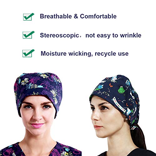 CHUANGLI 3Pcs Gourd-Shaped Working Caps with Upgrade Sweatband Adjustable Hats Head Cover- Women/Men (B23# Tooth Gray Black Navy)