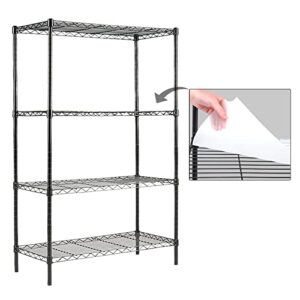 efine 4-shelf shelving unit with shelf liners set of 4, adjustable, metal wire shelves, 150lbs loading capacity per shelf, shelving units and storage for kitchen and garage (30w x 14d x 47h) black