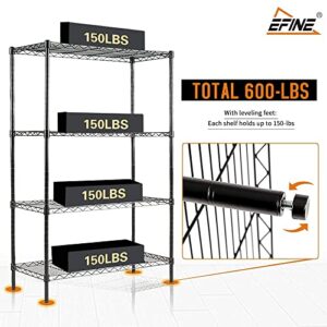 EFINE 4-Shelf Shelving Unit with Shelf Liners Set of 4, Adjustable, Metal Wire Shelves, 150lbs Loading Capacity Per Shelf, Shelving Units and Storage for Kitchen and Garage (30W x 14D x 47H) Black