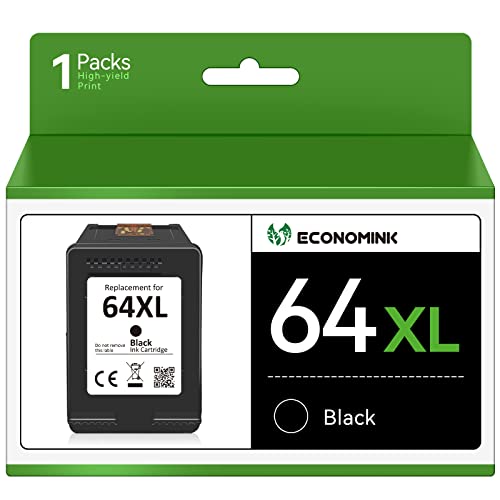 Economink 64XL Black Ink Cartridge, Remanufactured Replacement for HP 64 HP64 Worked with HP Envy Photo 7855 7155 6255 7164 6222 6252 7134 7830 7864 7800 6230 6220 6234 7120 Tango Smart Printer