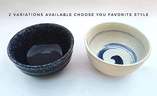 8 Pieces Japanese Fuji Blue Style. 4 Ceramic Miso & Rice Bowls Set Plus 4 Small Soy Sauce bowl Plates Included. 8 oz. Japan, Korean & Chinese. Portion Control Ramen Soup Capable. (Dark Blue, 4.1in x4)