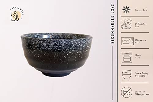 8 Pieces Japanese Fuji Blue Style. 4 Ceramic Miso & Rice Bowls Set Plus 4 Small Soy Sauce bowl Plates Included. 8 oz. Japan, Korean & Chinese. Portion Control Ramen Soup Capable. (Dark Blue, 4.1in x4)