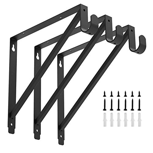 Heavy Duty Closet Rod & Shelf Brackets Clothes Hanger Pole Support Bracket Black 3 Pack