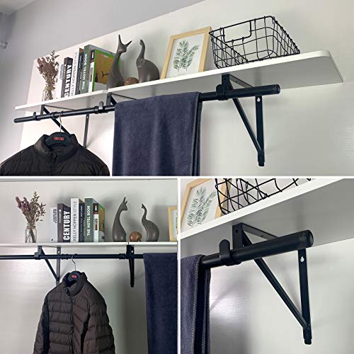 Heavy Duty Closet Rod & Shelf Brackets Clothes Hanger Pole Support Bracket Black 3 Pack