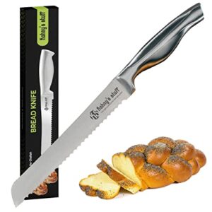 Serrated Bread Knife 8 Inch, Stainless Steel Blade Bread Slicing Knife with Ergonomic Handle, Sharp Knife Bread Cutter for Homemade Crusty and Soft Bread, Bagels, Cake