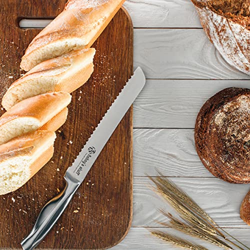 Serrated Bread Knife 8 Inch, Stainless Steel Blade Bread Slicing Knife with Ergonomic Handle, Sharp Knife Bread Cutter for Homemade Crusty and Soft Bread, Bagels, Cake