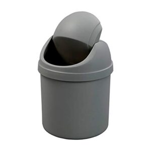qskely 2 l plastic mini desktop trash can, tiny garbage can with swing lid, gray