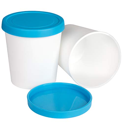 DUNCHATY Ice Cream Containers (Set of 2, 1 Quart Each) Freezer Dessert Containers Reusable Ice Cream Storage Cups with Silicone Lids for Homemade IceCream Frozen Yogurt Sorbet Blue