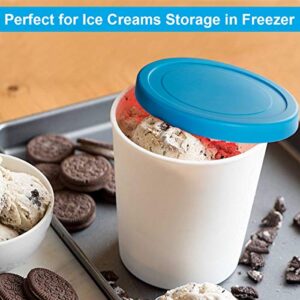 DUNCHATY Ice Cream Containers (Set of 2, 1 Quart Each) Freezer Dessert Containers Reusable Ice Cream Storage Cups with Silicone Lids for Homemade IceCream Frozen Yogurt Sorbet Blue
