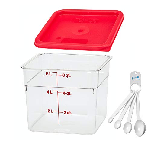 Cambro 6 Qt Square Food Storage Container with Red Lid Bundle Includes a Measuring Spoon Set