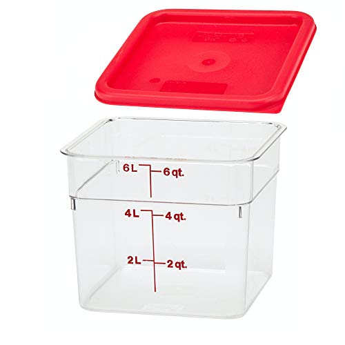 Cambro 6 Qt Square Food Storage Container with Red Lid Bundle Includes a Measuring Spoon Set