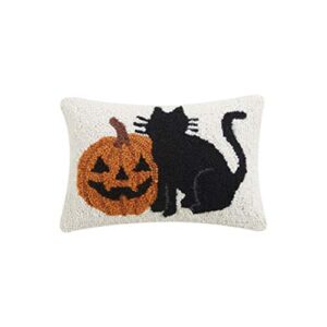 peking handicraft 31tg848c12ob black cat and pumpkin hook pillow, 12-length
