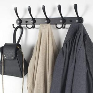 Coat Rack Wall Mounted, 2PCS Coat Hanger Wall 5 Tri Hooks Heavy Duty Stainless Steel Coat Hook Rail for Coats Towels Purse Robes Keys and Hats(Black)