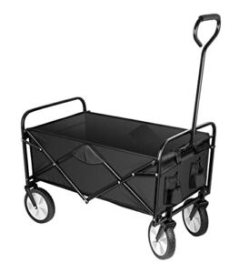 yssoa rolling folding & rolling collapsible garden cart, outdoor camping wagon utility with 360 degree swivel wheels & adjustable handle, black 220lbs weight capacity rolling collapsible garden cart