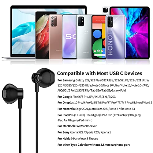 USB C Headphones, ACAGET Galaxy S21 Ultra Earbuds Wired Earphone for Android Semi in Ear USB Type C Headphone HiFi Stereo USB C Earphones for Samsung Galaxy S22 S23 Plus S20 FE A53 Tab S7 S6 S5e Black