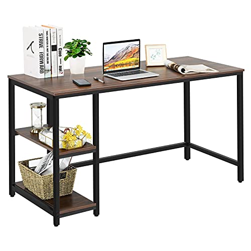 Tangkula Home Office Computer Desk with 2 Storage Shelves, Industrial Study Writing Desk Workstation Laptop Table with Sturdy Metal Frame (Coffee)