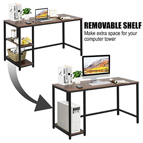 Tangkula Home Office Computer Desk with 2 Storage Shelves, Industrial Study Writing Desk Workstation Laptop Table with Sturdy Metal Frame (Coffee)