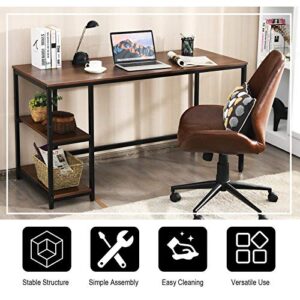 Tangkula Home Office Computer Desk with 2 Storage Shelves, Industrial Study Writing Desk Workstation Laptop Table with Sturdy Metal Frame (Coffee)