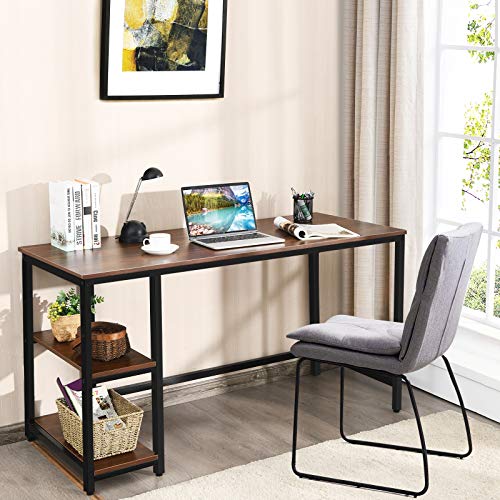 Tangkula Home Office Computer Desk with 2 Storage Shelves, Industrial Study Writing Desk Workstation Laptop Table with Sturdy Metal Frame (Coffee)