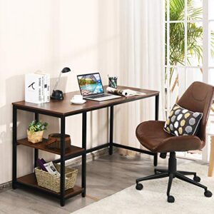 Tangkula Home Office Computer Desk with 2 Storage Shelves, Industrial Study Writing Desk Workstation Laptop Table with Sturdy Metal Frame (Coffee)