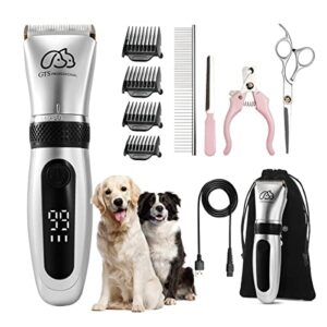 pet clippers professional dog grooming kit adjustable low noise high power rechargeable cordless pet grooming tools , hair trimmers for dogs and cats, washable（ipx5), with led display.