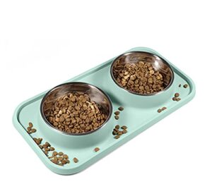 l.d.dog cat food bowls, cat bowls non-skid and non-spill silicone pads with pp stand, removable stainless steel food and water dishes for cats, small size dogs