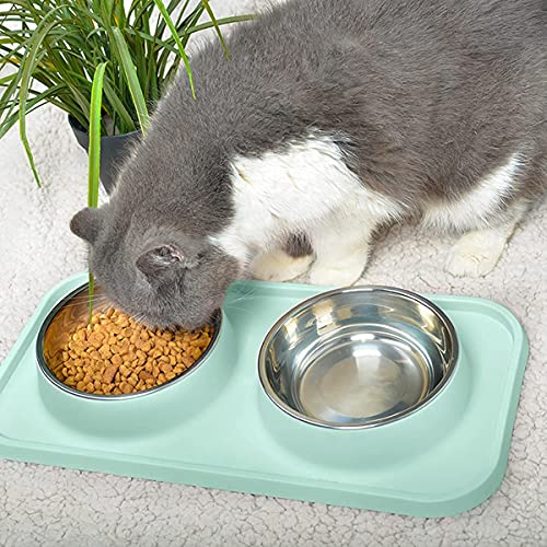 L.D.Dog Cat Food Bowls, Cat Bowls Non-Skid and Non-Spill Silicone Pads with PP Stand, Removable Stainless Steel Food and Water Dishes for Cats, Small Size Dogs