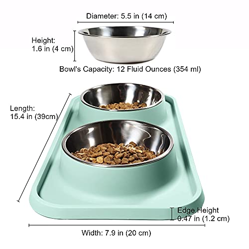 L.D.Dog Cat Food Bowls, Cat Bowls Non-Skid and Non-Spill Silicone Pads with PP Stand, Removable Stainless Steel Food and Water Dishes for Cats, Small Size Dogs