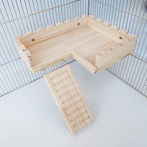 ROZKITCH Hamster Platform with Climbing Ladder, Bird Perch Cage Toy Wooden Play Gym Stand, Natural Pine Wood Tray for Chinchilla Squirrel Rabbit Guinea Pig, Birdcage Toy for Parrot Conure Parakeet