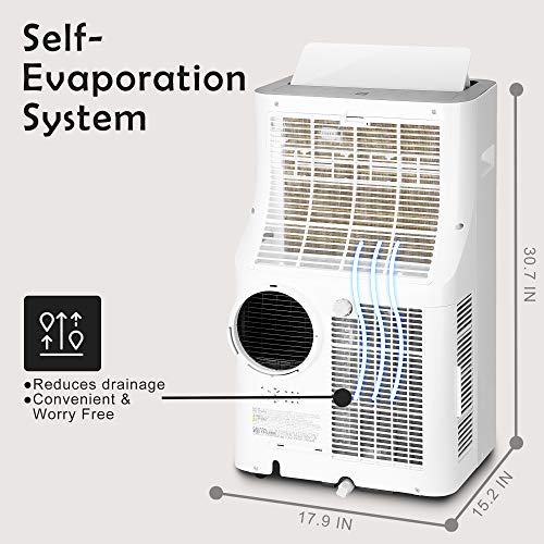 EUHOMY 14,000 BTU Quiet Portable Air Conditioner, Multifunctional Floor AC Unit With Dehumidifier, Exhaust Hose, Remote Control, Supplied With Window Installation Kit For Rooms Up To 450 Sq. ft, White