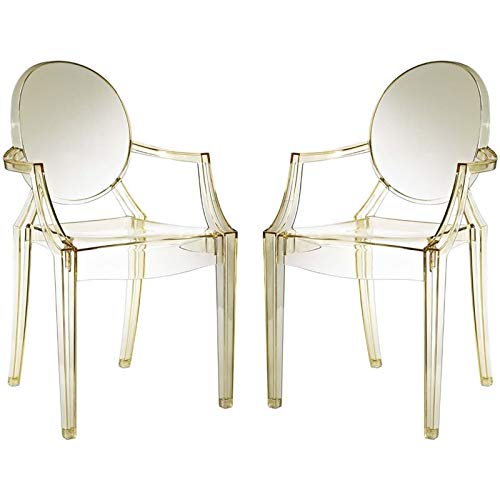 Hawthorne Collections Indoor/Outdoor Clear Dining Arm Chair in Yellow (Set of 2)