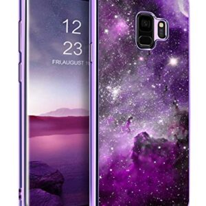 BENTOBEN Compatible Samsung S9 Case, Slim Fit Glow in The Dark Shockproof Hybrid Hard PC Soft TPU Bumper Drop Protective Girls Women Men Phone Cover for Samsung Galaxy S9 5.8", Purple Nebula