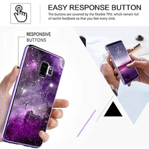 BENTOBEN Compatible Samsung S9 Case, Slim Fit Glow in The Dark Shockproof Hybrid Hard PC Soft TPU Bumper Drop Protective Girls Women Men Phone Cover for Samsung Galaxy S9 5.8", Purple Nebula