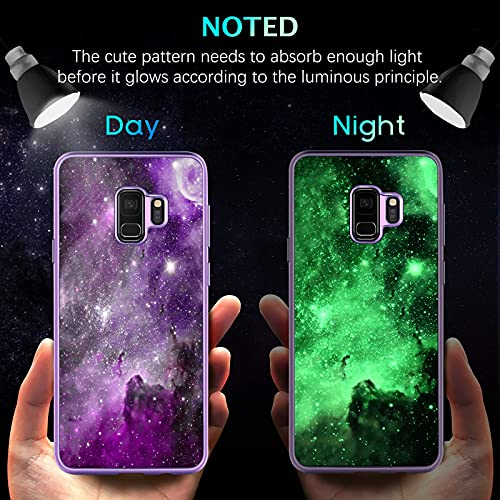 BENTOBEN Compatible Samsung S9 Case, Slim Fit Glow in The Dark Shockproof Hybrid Hard PC Soft TPU Bumper Drop Protective Girls Women Men Phone Cover for Samsung Galaxy S9 5.8", Purple Nebula