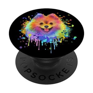 colorful splash art pomeranian portrait pom puppy owner popsockets swappable popgrip