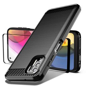 dretal for moto g stylus 2021 case with tempered glass screen protector, shock-absorption slim fit flexible tpu case brushed texture soft rubber protective cover for motorola g stylus 2021 (ls-black)