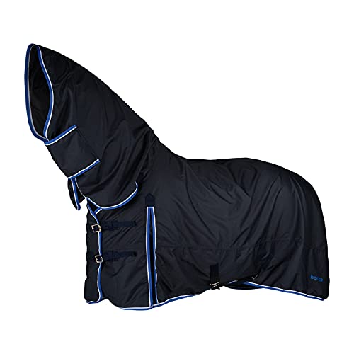HORZE Glasgow Medium Weight Waterproof Combo Turnout Winter Horse Blanket with Neck Cover (150g Fill) - Dark Blue - 75 in