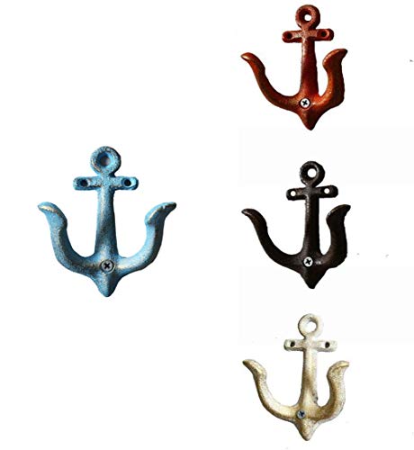 XinTX 4 Pack Vintage Cast Iron Nautical Anchor Coat Hooks Hanger,Decorative Wall Mounted Antique Metal Rack Hooks for Coat Keys Hat Bags