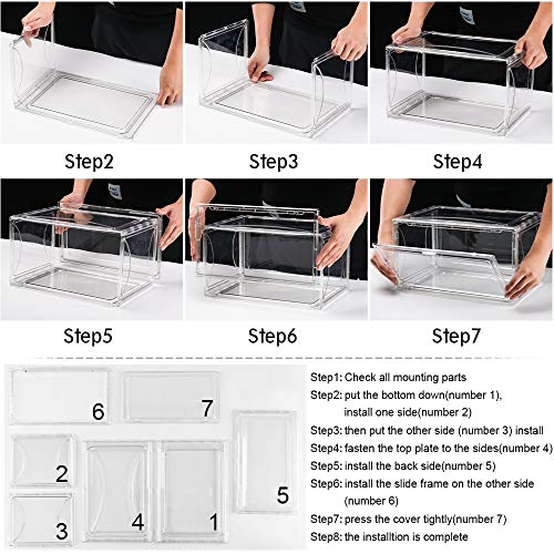 Kerykwan 3 Pack Transparent Shoe Storage Box for Display Stackable Extra Large Sneaker Organizer Case with Side Open Acrylic Container Rack for High Heels (Transparent, 3 Pack)