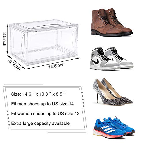 Kerykwan 3 Pack Transparent Shoe Storage Box for Display Stackable Extra Large Sneaker Organizer Case with Side Open Acrylic Container Rack for High Heels (Transparent, 3 Pack)