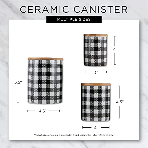 DII Ceramic Canister Sets for the Kitchen Food Safe Storage Containers with Lids, Large, Medium & Small, Buffalo Check, Black & White, 3 Count