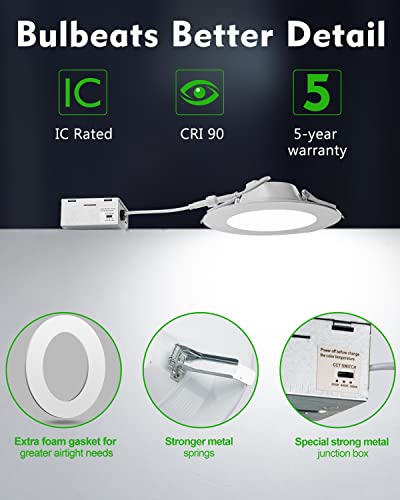 12 Pack LED Recessed Lighting 6 Inch, 3000K/4000K/5000K Selectable Canless 6 inch led recessed light, Dimmable 6in Recessed Lighting LED,12W 1200LM (110W Eqv.) CRI90 Wafer Lights 6 inch -IC Rated