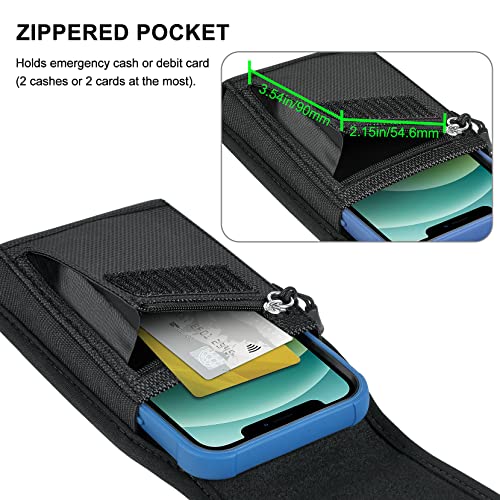 COANJIUO Phone Holster fits iPhone 14 11 12 13 Pro Max 8 7 6 Plus Samsung Galaxy S21 S20 FE Plus Ultra S10e S9 A32 A12 A13 A11 A10e A02S Nylon Cell Pouch Zipper Storage Pocket Holder