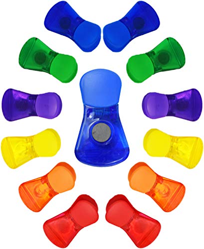 Set of 12 Bag Clips in Fun Assorted Colors - Features Magnetic Back - Measures 2.87" X 1.5" X 1" - Great for Holding Chip Bags, Hanging Pictures on the Fridge, and Even as Cloths Pins! (12)