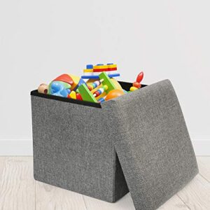 LotFancy Storage Ottoman Cube, Folding Ottoman Seat, Square Ottoman with Lid for Foot Stools and Footrest, Fabric Box Bin for Kids and Adults, 13x12x12'', Grey