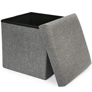 lotfancy storage ottoman cube, folding ottoman seat, square ottoman with lid for foot stools and footrest, fabric box bin for kids and adults, 13x12x12'', grey