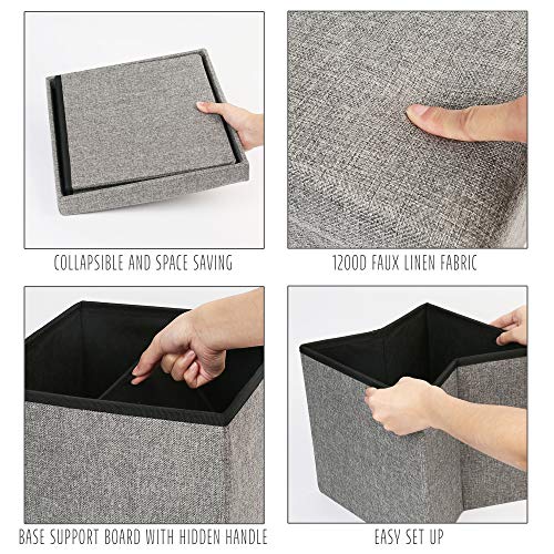 LotFancy Storage Ottoman Cube, Folding Ottoman Seat, Square Ottoman with Lid for Foot Stools and Footrest, Fabric Box Bin for Kids and Adults, 13x12x12'', Grey