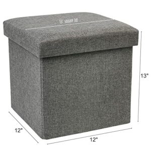 LotFancy Storage Ottoman Cube, Folding Ottoman Seat, Square Ottoman with Lid for Foot Stools and Footrest, Fabric Box Bin for Kids and Adults, 13x12x12'', Grey