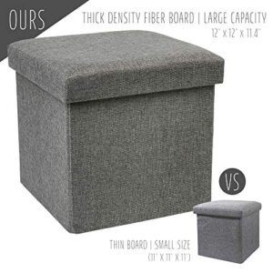 LotFancy Storage Ottoman Cube, Folding Ottoman Seat, Square Ottoman with Lid for Foot Stools and Footrest, Fabric Box Bin for Kids and Adults, 13x12x12'', Grey