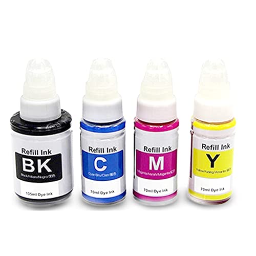 Compatible Refill Dye Ink for GI-290 GI290 Color Ink Kit Compatible for Canon PIXMA G4200 G4210 G3200 G1200 G2200 Printer, (Black Cyan Magenta Yellow, 4-Pack) Black 135ML C/M/Y 70ML